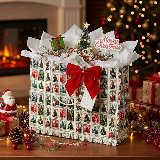 Nostalgisches Weihnachtsmuster der Briefmarke Große Geschenktüte