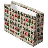 Nostalgisches Weihnachtsmuster der Briefmarke Große Geschenktüte (Vorderseite Schrägansicht)