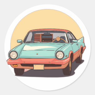 Nostalgisches Zukunftsauto mit Vintage-Radio Runder Aufkleber