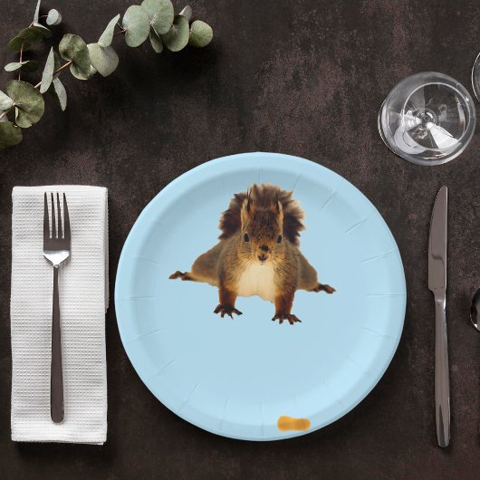 Nosy red squirrel in snow blue pappteller