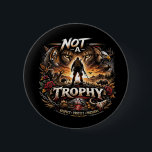 Not a Trophy Button<br><div class="desc">A powerful anti-trophy-hunting illustration showing a hunter facing the gaze of wild animals,  highlighting the call to respect,  protect,  and preserve wildlife.</div>