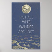 Not all who wander are lost moon and earth in blue poster (Vorne)