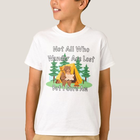 "Not All Who Wander" Lost Cartoon Bear T-Shirt (Vorderseite)