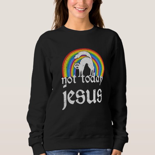 Not Jesus Today Rainbow Satanic Cat Goth Concert Sweatshirt (Vorderseite)
