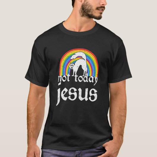Not Jesus Today Rainbow Satanic Cat Goth Concert T-Shirt (Vorderseite)