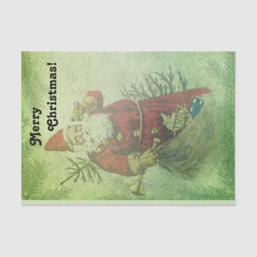 Not leidende Vintage Weihnachtsmann Evergreen Boug Seidenpapier (Vorderseite)