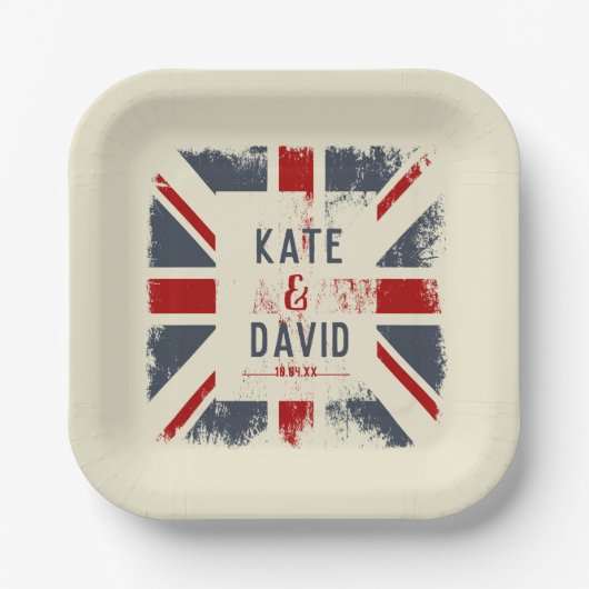 Not leidendes Hochzeitstag von Union Jack Couples Pappteller (Vorderseite)
