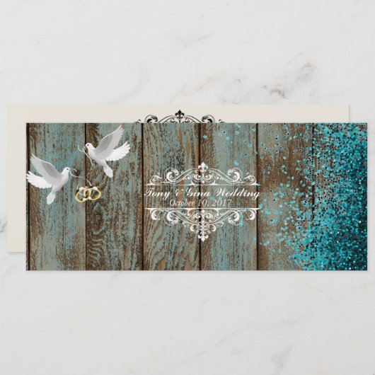 Not leidendes Holz & Tauben Hochzeitsszenario mit Einladung (Vorne/Hinten)