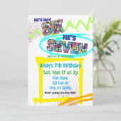 not SIX, SEVEN Spray-paint, Boy 7th Birthday Einladung (Stehend Vorderseite)