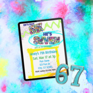 not SIX, SEVEN Spray-paint, Boy 7th Birthday Einladung