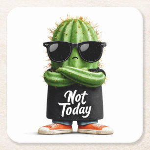 "Not Today" Kaktus mit Sonnenbrille und Attitude Rechteckiger Pappuntersetzer