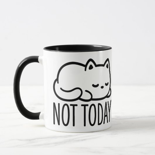 "NOT TODAY" Minimalist Sleepy Cat Mug Tasse (Links)