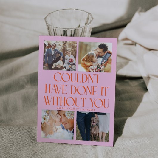 Not Without You Wedding 4-Photo Orange Pink Dankeskarte