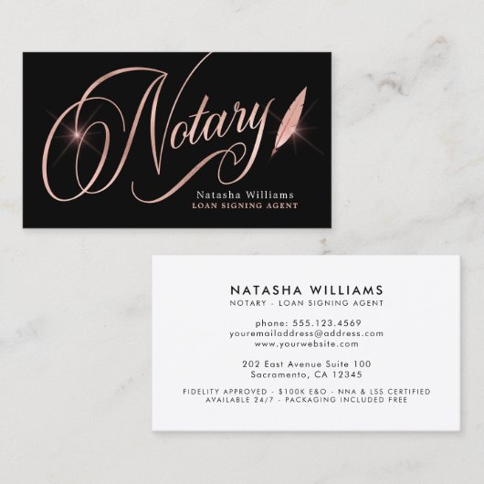 Notar Agent Elegante Rose  Visitenkarte (Vorne/Hinten)