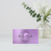 Notar Agent Lila Glam Brushed Metal Quill Visitenkarte (Stehend Vorderseite)