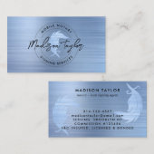 Notar Agent Navy Blue Brushed Metal Quill Visitenkarte (Vorne/Hinten)