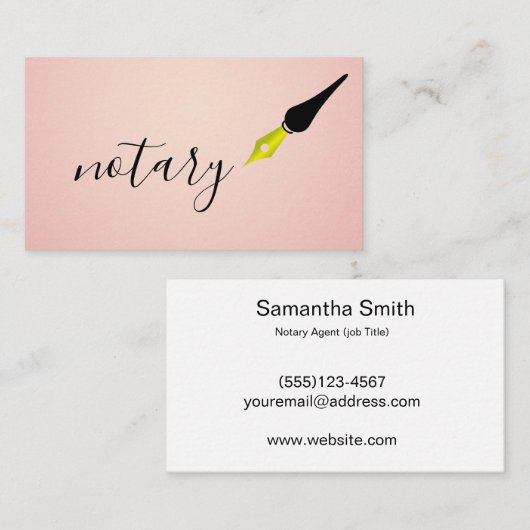 Notar Agent Pen Logo Freelance Calligraphy Writer Visitenkarte (Vorne/Hinten)