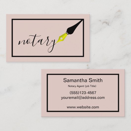 Notar Agent Pen Logo Freelance Calligraphy Writer Visitenkarte (Vorne/Hinten)
