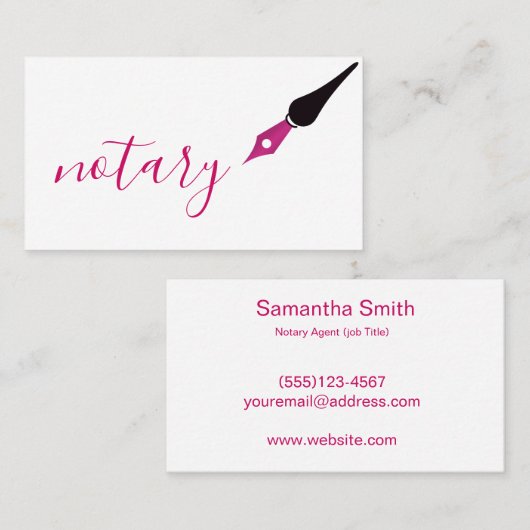 Notar Agent Pen Logo Freelance Calligraphy Writer Visitenkarte (Vorne/Hinten)