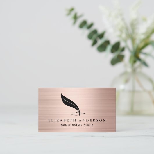 Notar-Agent-Quill-Rose-Gold-Bürstenmetall Visitenkarte (Stehend Vorderseite)