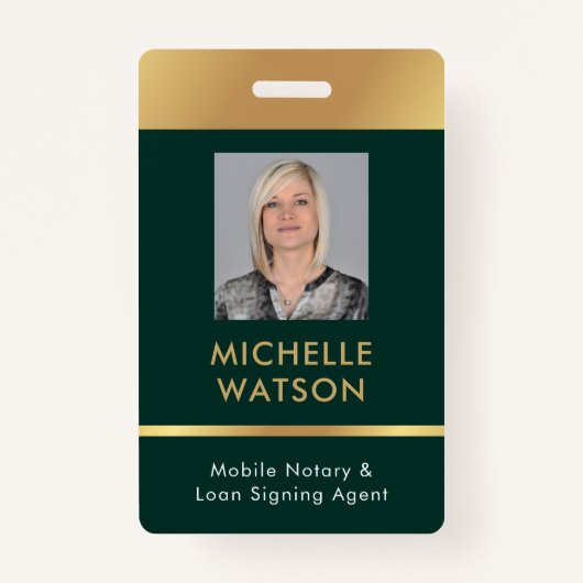 Notar-Agent-Signatur Foto-ID Grün & Gold Ausweis (Vorderseite)