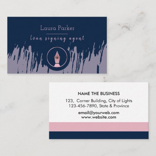 Notar Agent Signature Nib Rose Gold Writer Visitenkarte (Vorne/Hinten)