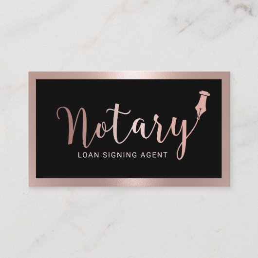 Notar-Agent Signierung Moderne Rose Gold Gerahmt Visitenkarte (Vorderseite)