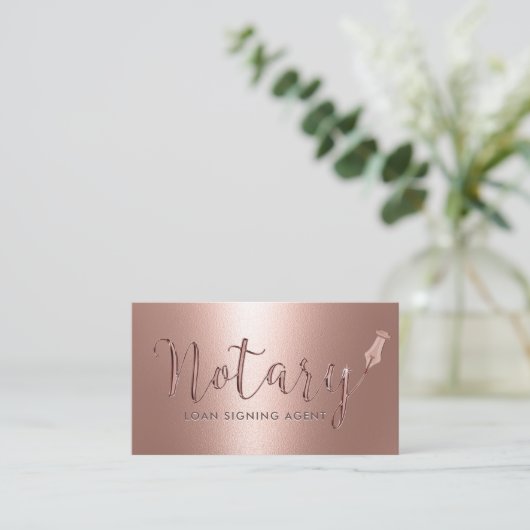 Notar-Agent Signierung Moderner Rose Gold Visitenkarte (Stehend Vorderseite)