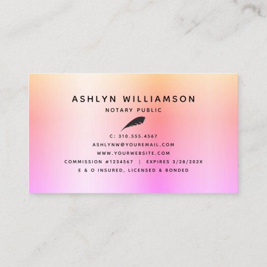 Notar-Agent Signierung Rosa Lila Glitzer Chic Visitenkarte (Rückseite)