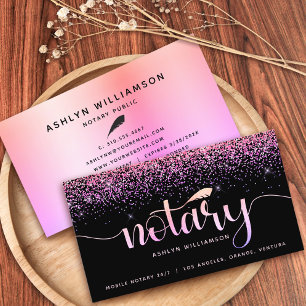 Notar-Agent Signierung Rosa Lila Glitzer Chic Visitenkarte