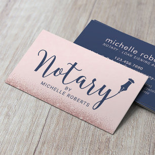 Notar Agent Signing Navy & Blush Rose Gold Visitenkarte