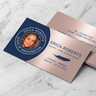 Notar Agent Signing Navy Rose Gold Foto Visitenkarte