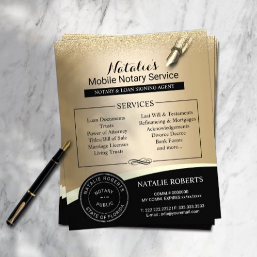 Notar Briefmarke Loan Signing Agent Black & Gold Flyer
