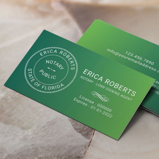 Notar Briefmarke Loan Signing Agent Green Ombre Visitenkarte