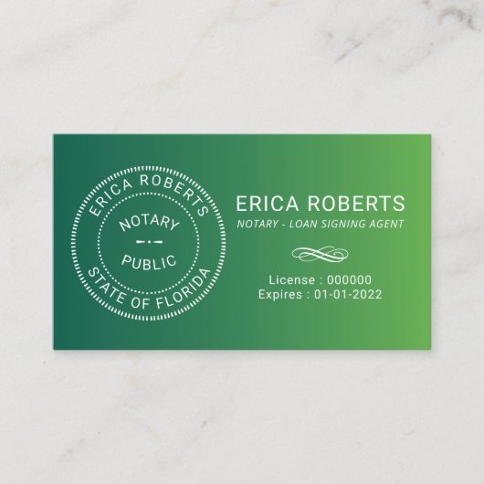 Notar Briefmarke Loan Signing Agent Green Ombre Visitenkarte (Vorderseite)
