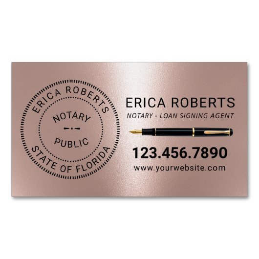 Notar Briefmarke Loan Signing Agent Moderne Rose G Magnetische Visitenkarte (Vorderseite)