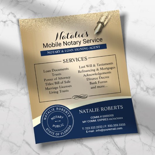 Notar Briefmarke Signing Agent Navy & Gold Flyer
