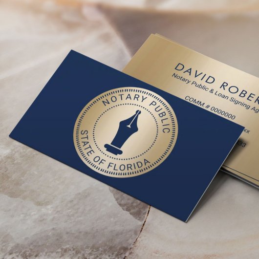 Notar Briefmarke Signing Agent Navy & Gold Visitenkarte