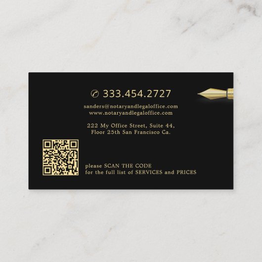 Notar des modernen Fotos unterzeichnen Agent Visitenkarte (Rückseite)