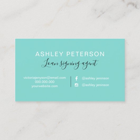 Notar elegante Typografie Silber Glitzer aquamarin Visitenkarte (Rückseite)