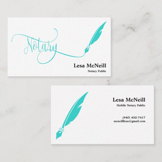 Notar Federleihe Unterzeichnung türkis Visitenkarte (Vorne/Hinten)