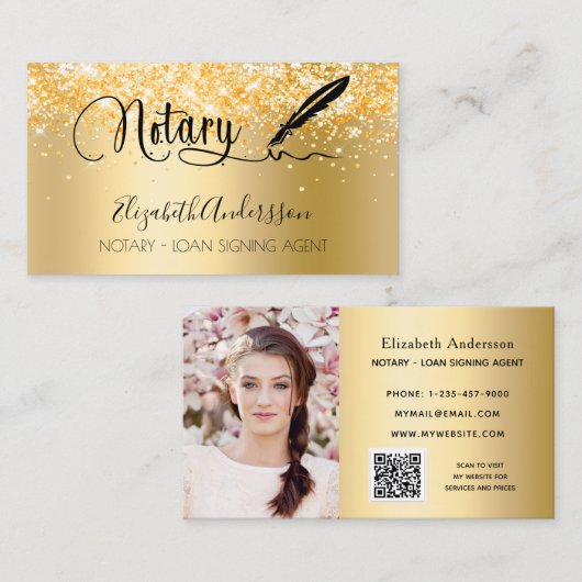 Notar Kreditsignierung Agent Gold Foto QR Code Visitenkarte (Vorne/Hinten)