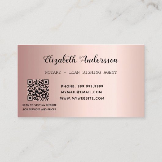 Notar Kreditsignierung Agent Rose Goldrot QR-Code Visitenkarte (Rückseite)