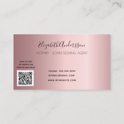 Notar Kreditsignierung Agent rot Rosa QR-Code Visitenkarte (Rückseite)