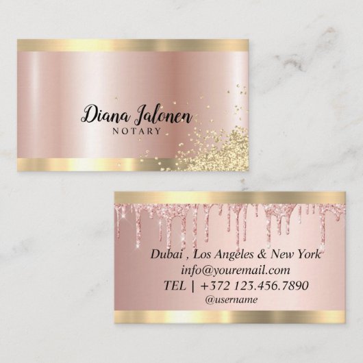 Notar-Kreditunterschrift Agent Rose Gold Border Ma Visitenkarte (Vorne/Hinten)