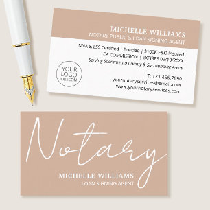 Notar-Kreditunterzeichnung Agent Script Logo Beige Visitenkarte