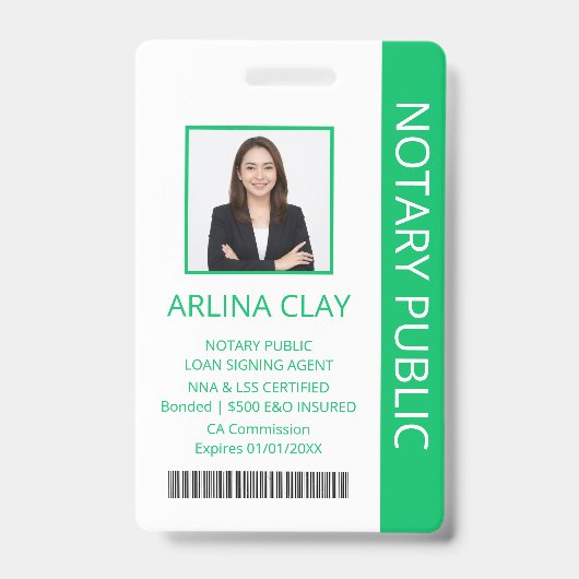 Notar Öffentlich Kredit Signing Agent ID-Abzeichen Ausweis (Vorderseite)