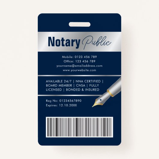 Notar Public Attorney Emplee Foto Navy & Silver Ausweis (Rückseite)