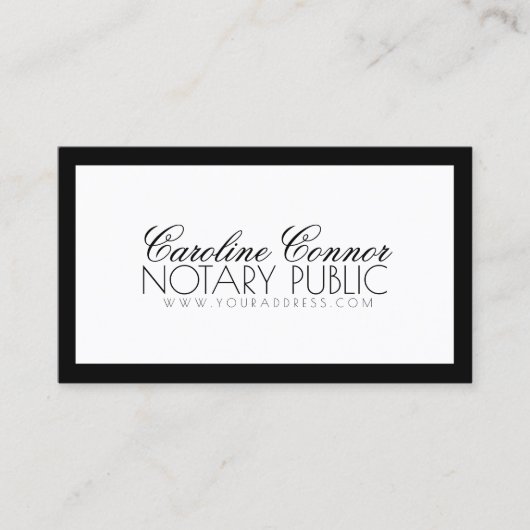 Notar Public Black Border White Modern Card Visitenkarte (Vorderseite)