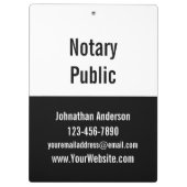 Notar Public Black & White Werbevorlage Klemmbrett (Rückseite)